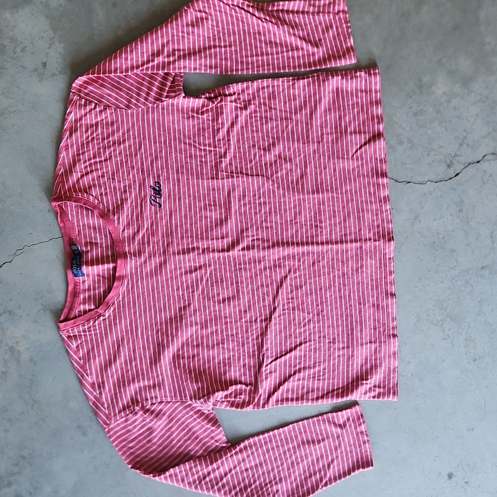 Polo by Ralph Lauren Long Sleeve Pink & White Long Sleeve Striped Tee